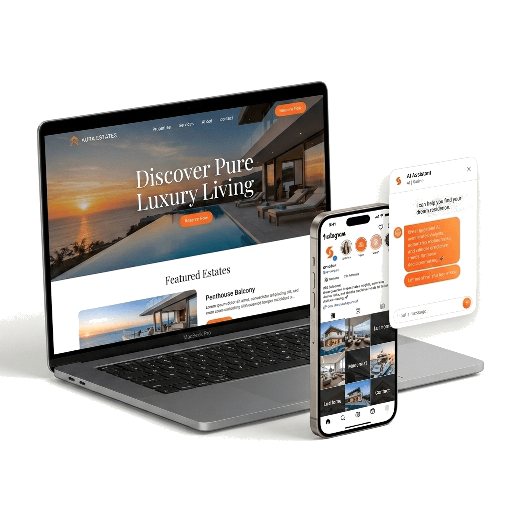 Premium website, social media, and AI chatbot across desktop, tablet and mobile — built by Ashflow