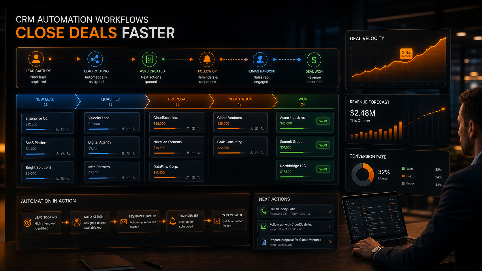 CRM automation premium pipeline visual for Ashflow Intelligence