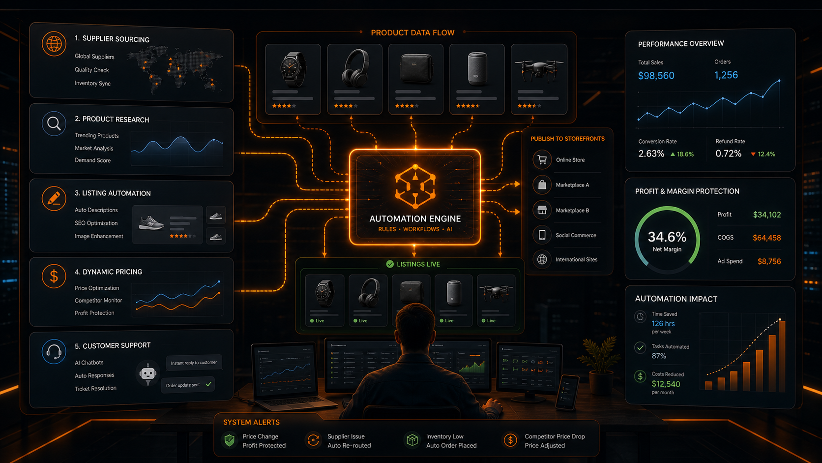 dropshipping automation premium dashboard visual for Ashflow Intelligence